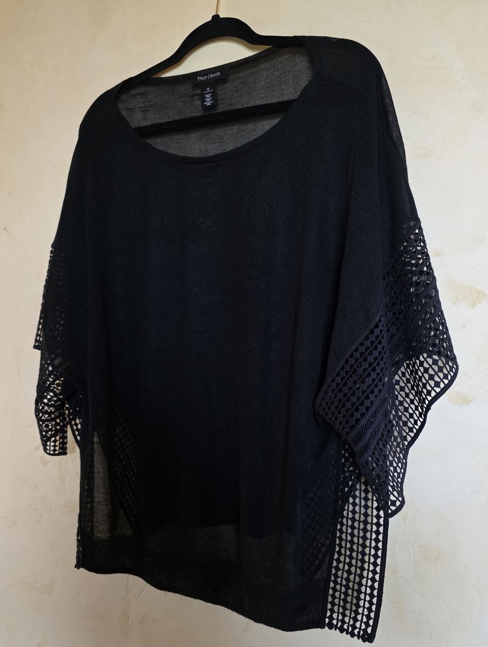 White House Black Market Black Openwork Poncho Sweater Womens Medium